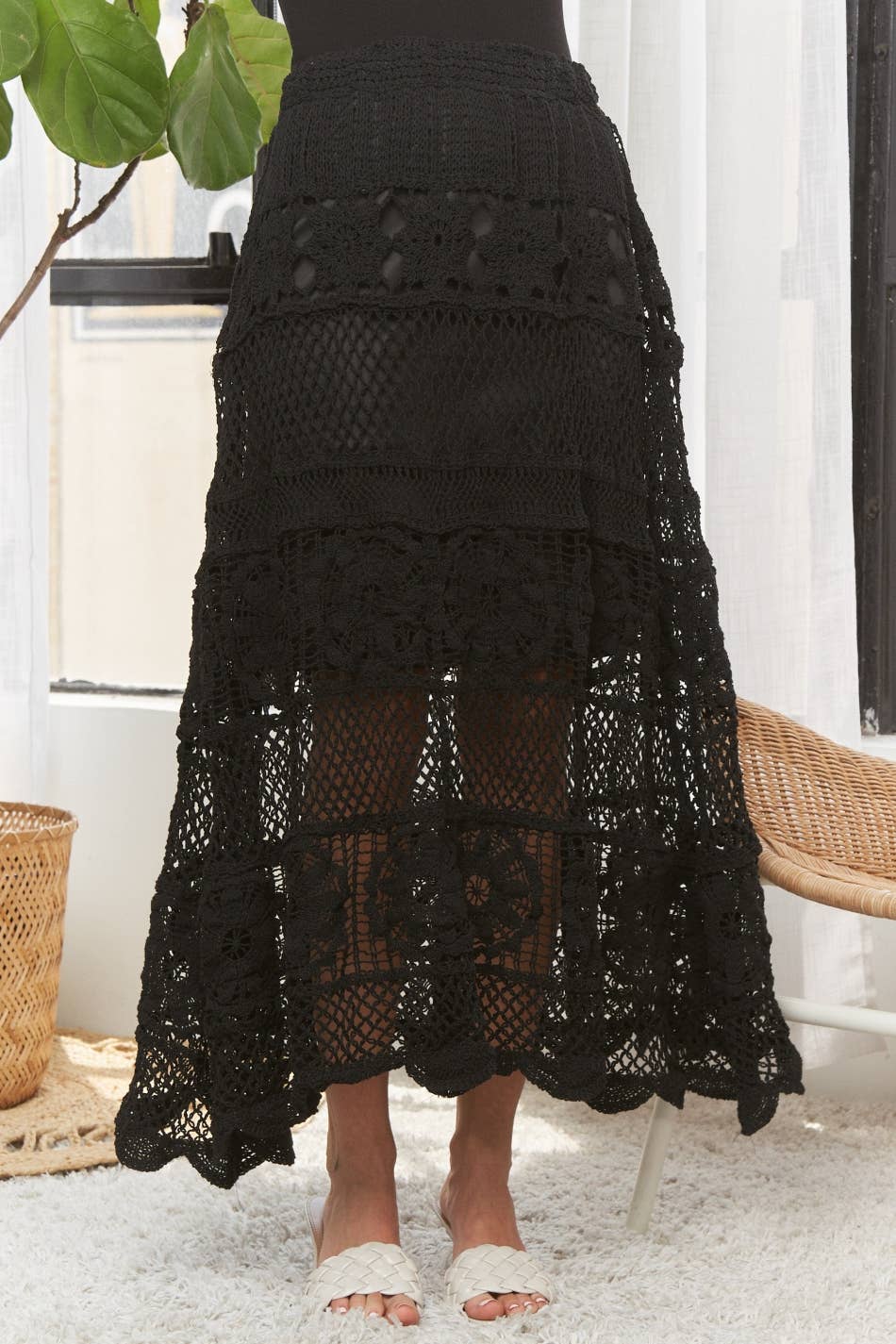 ADORA LA - CES3990 - CROCHET LACE WAIST MAXI SKIRT