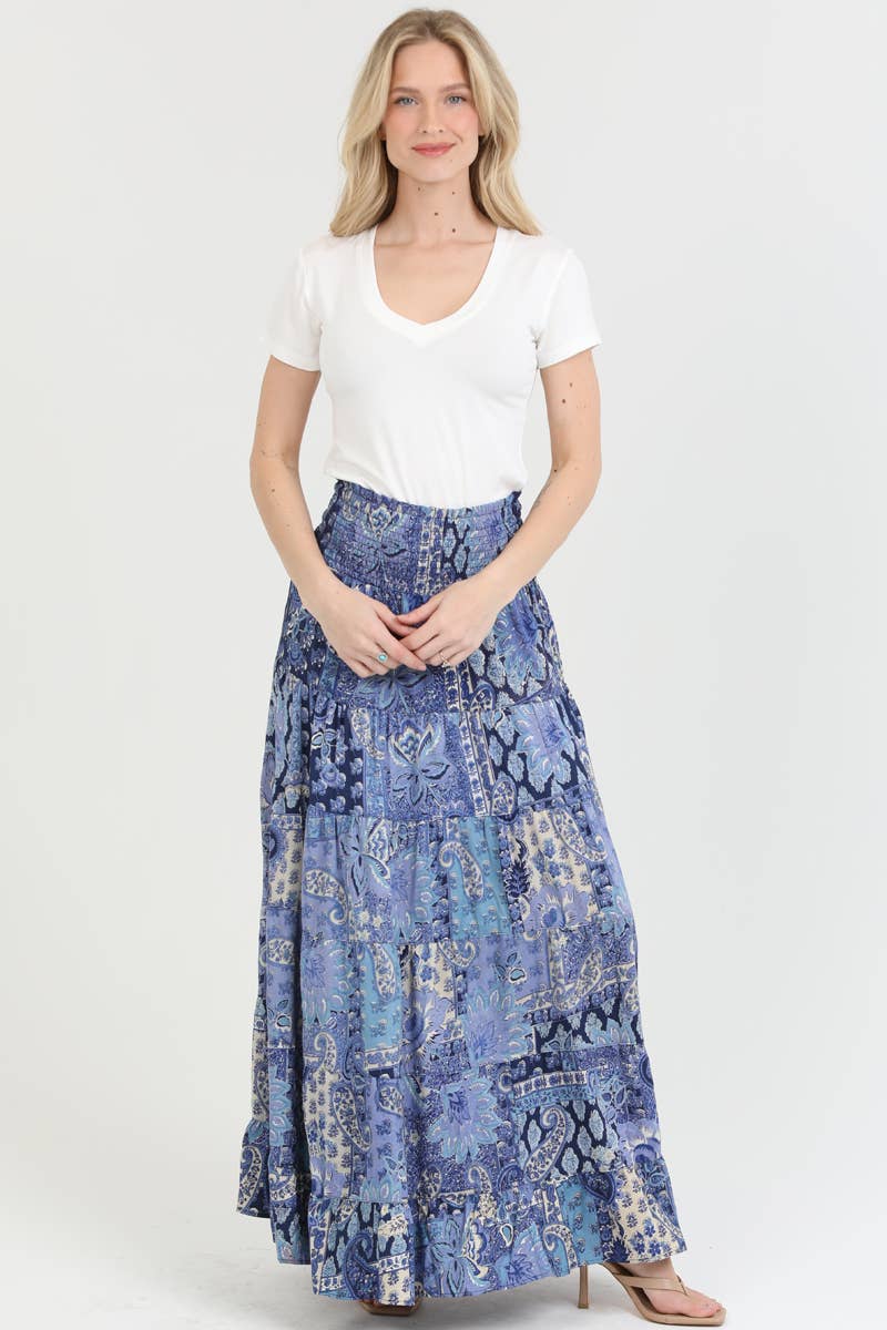 Nostalgia - N6P57-W909 TIERED PRINTED MAXI SKIRT