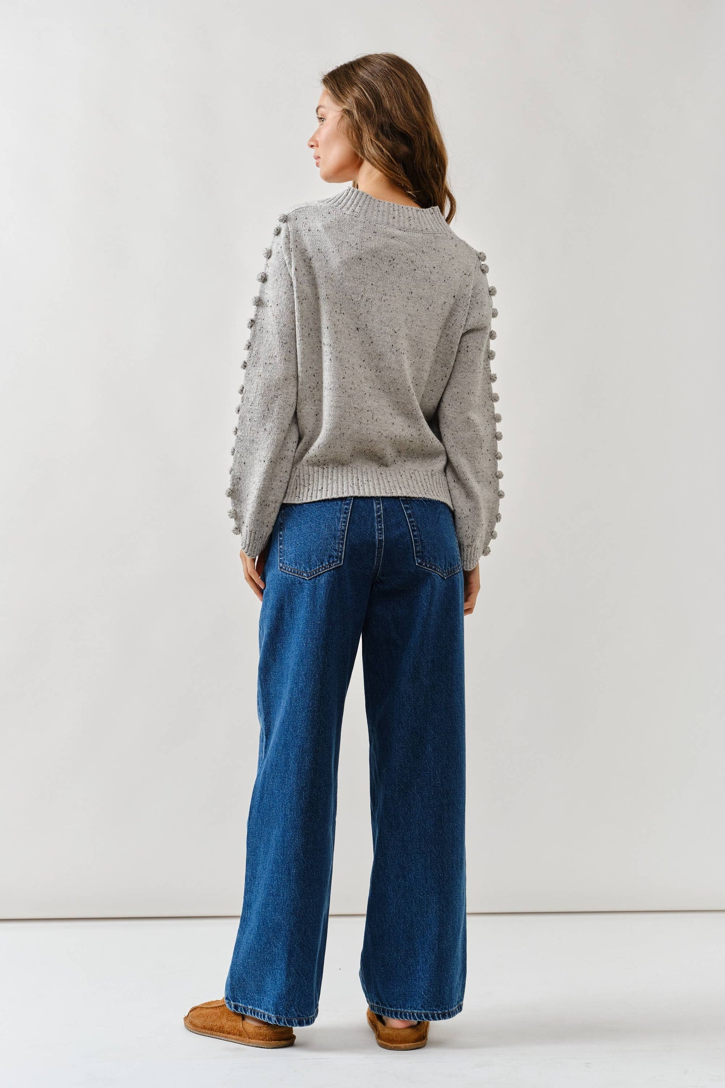 Aaron & Amber - MAS2843 POMPOM LONG SLEEVES V NECK SWEATER