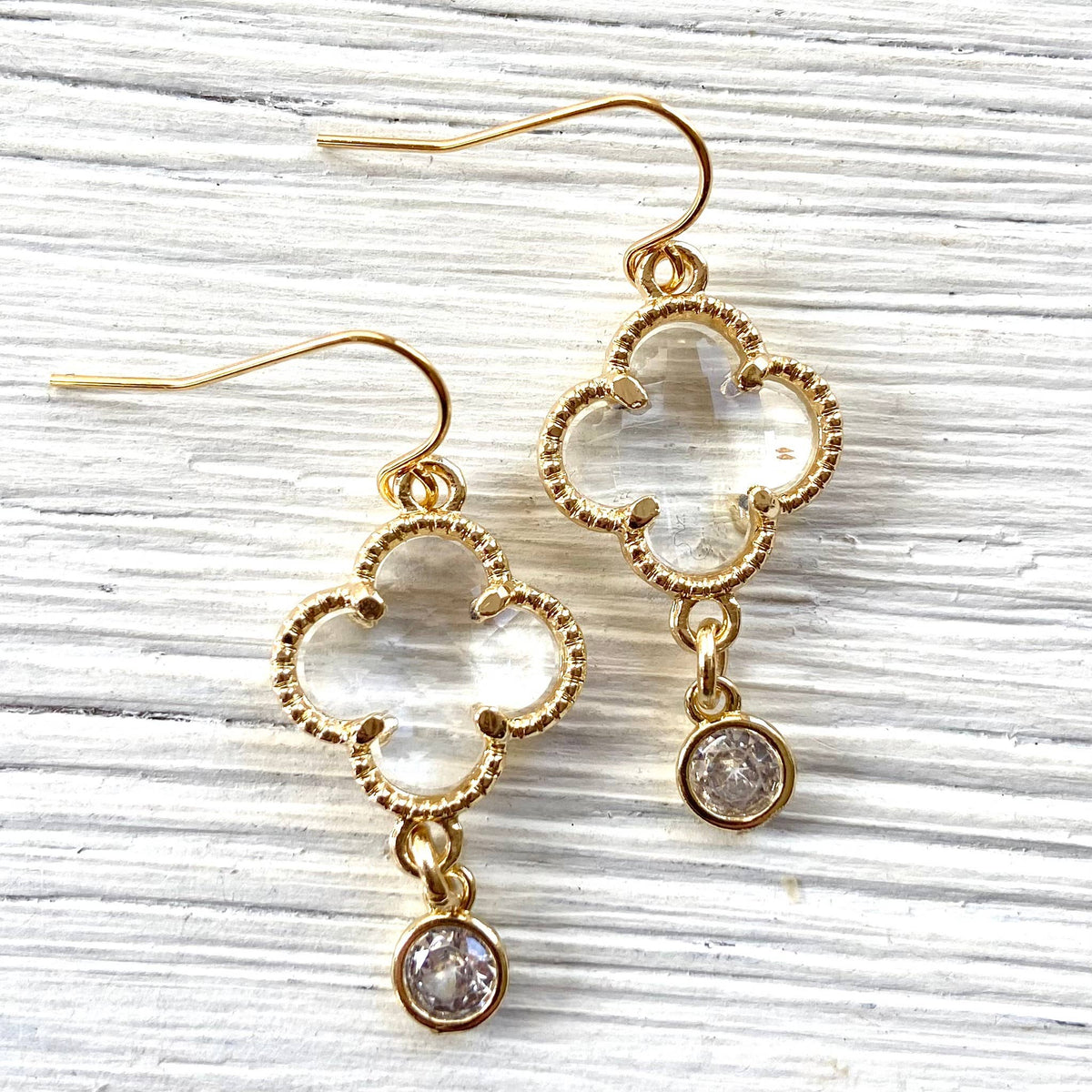 VB&CO Designs Handmade Jewelry - Crystal clover quatrefoil earrings designer