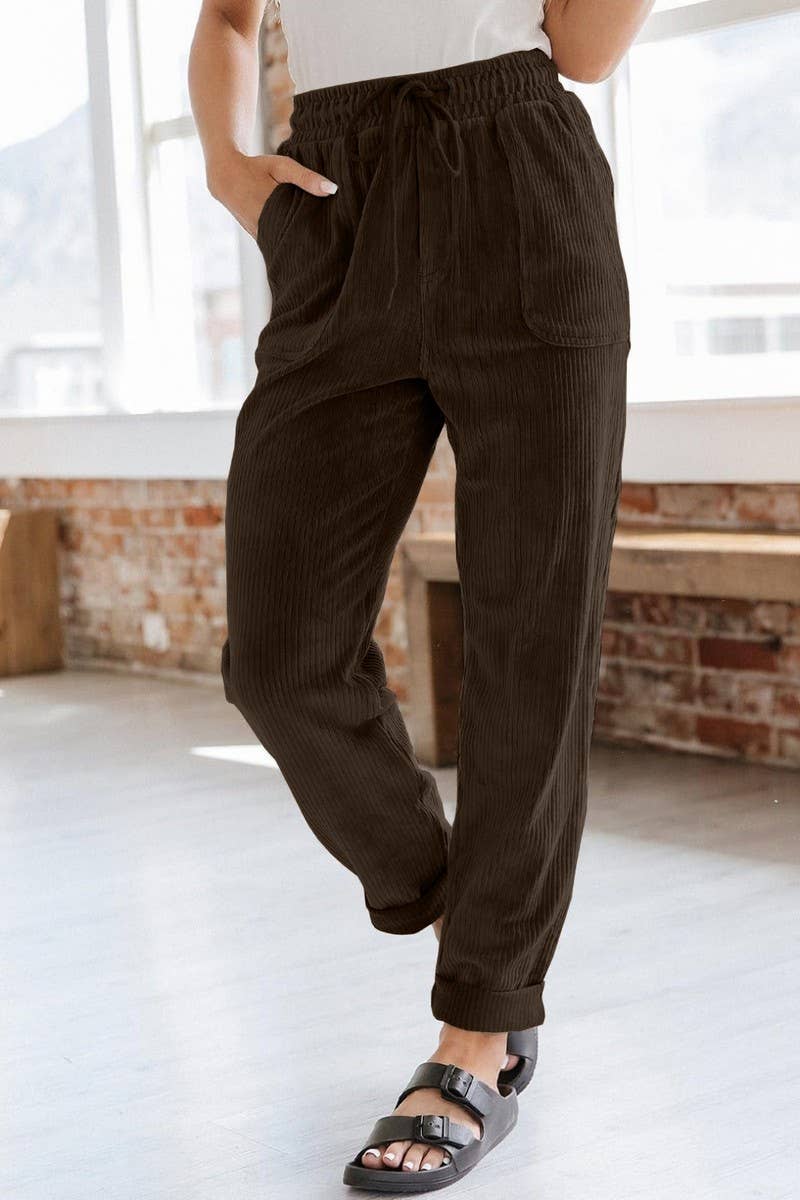 NINEXIS - CWBLP0479_CORDUROY ELASTIC WAISTBAND SIDE POCKET TROUSERS