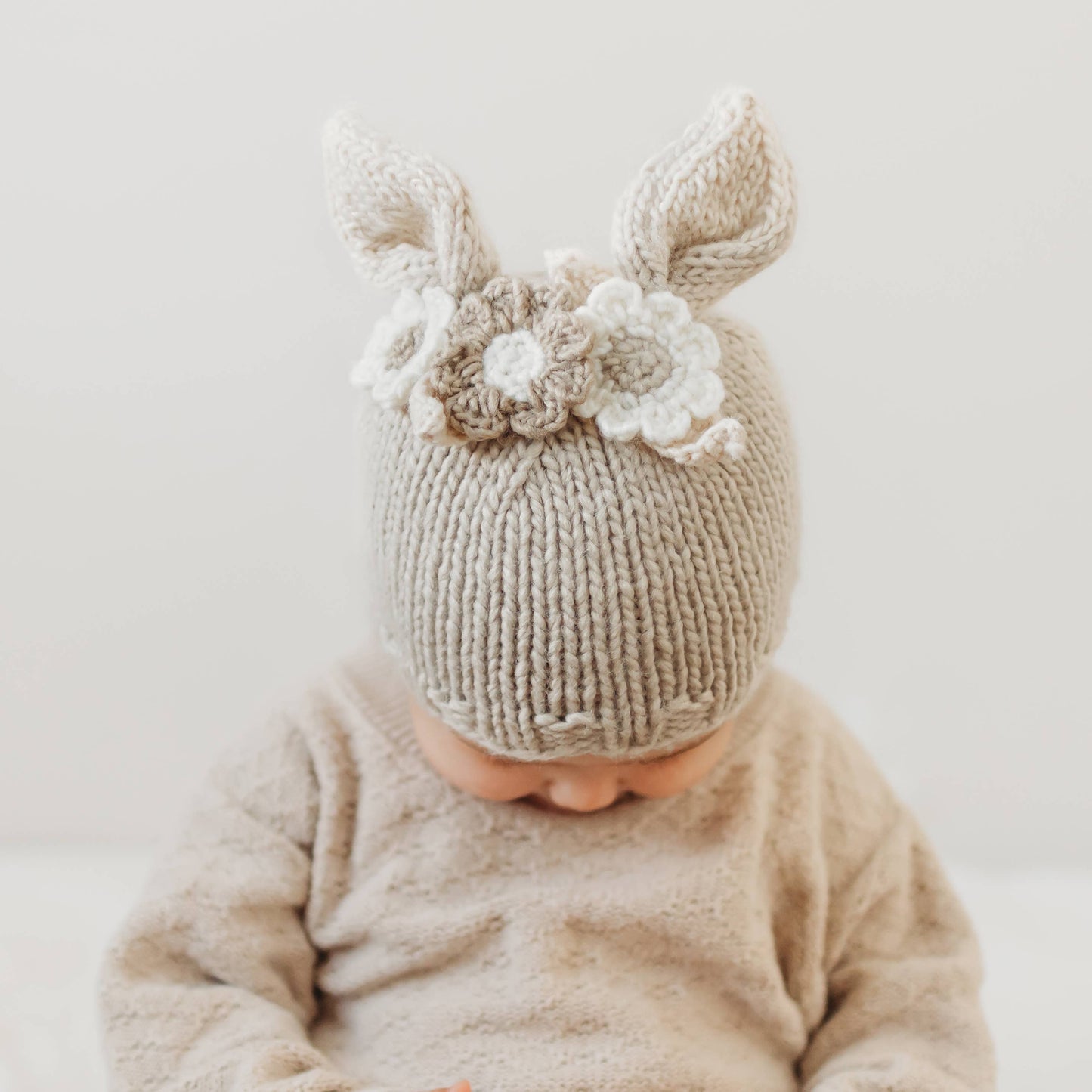 Huggalugs - Flower Bunny Beanie Oatmeal Flower Beanie Baby & Kids