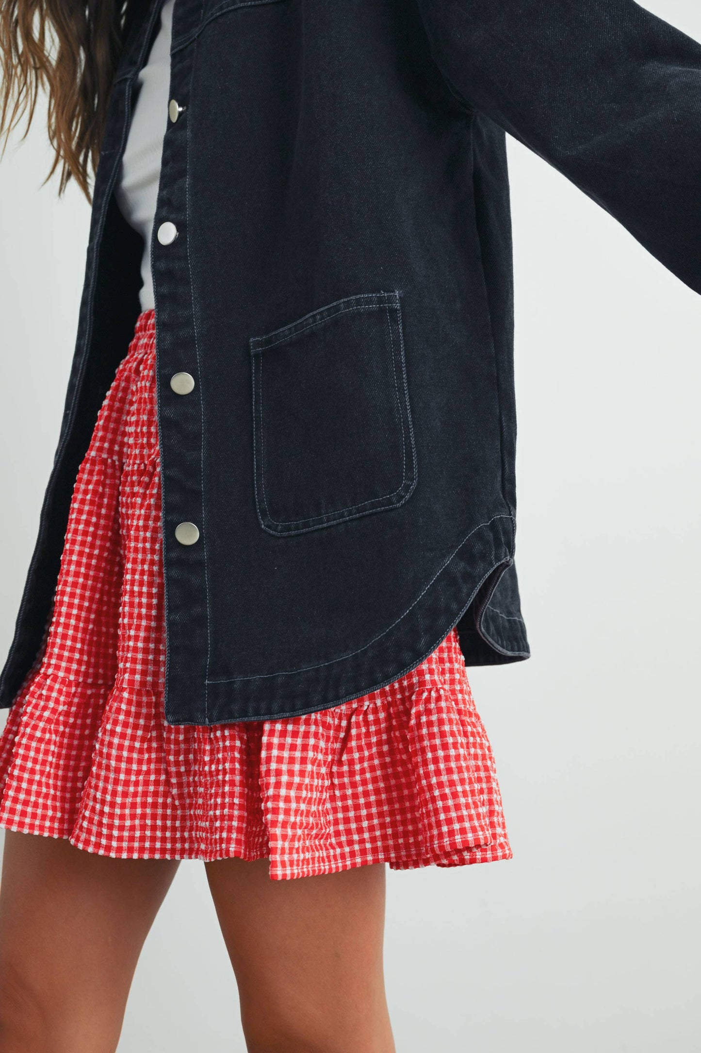 BUTTERMELON - High Waist Tiered Check Skirt - BMS7530-B