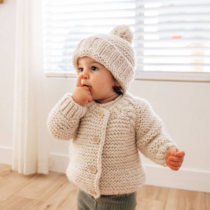 Huggalugs - Natural Garter Stitch Cardigan Sweater Baby & Toddler