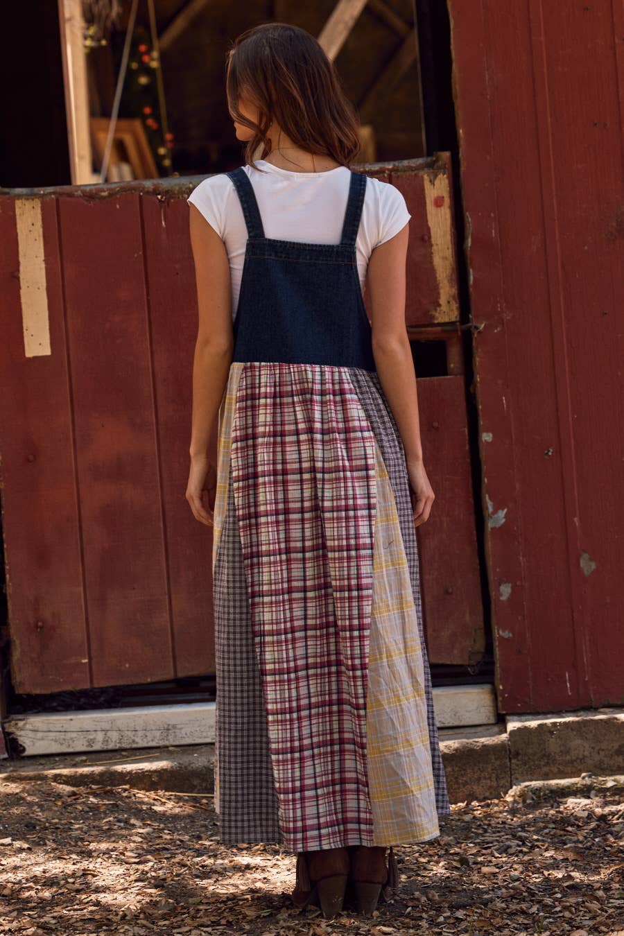 Oddi - Patchwork Plaid Overall Dress