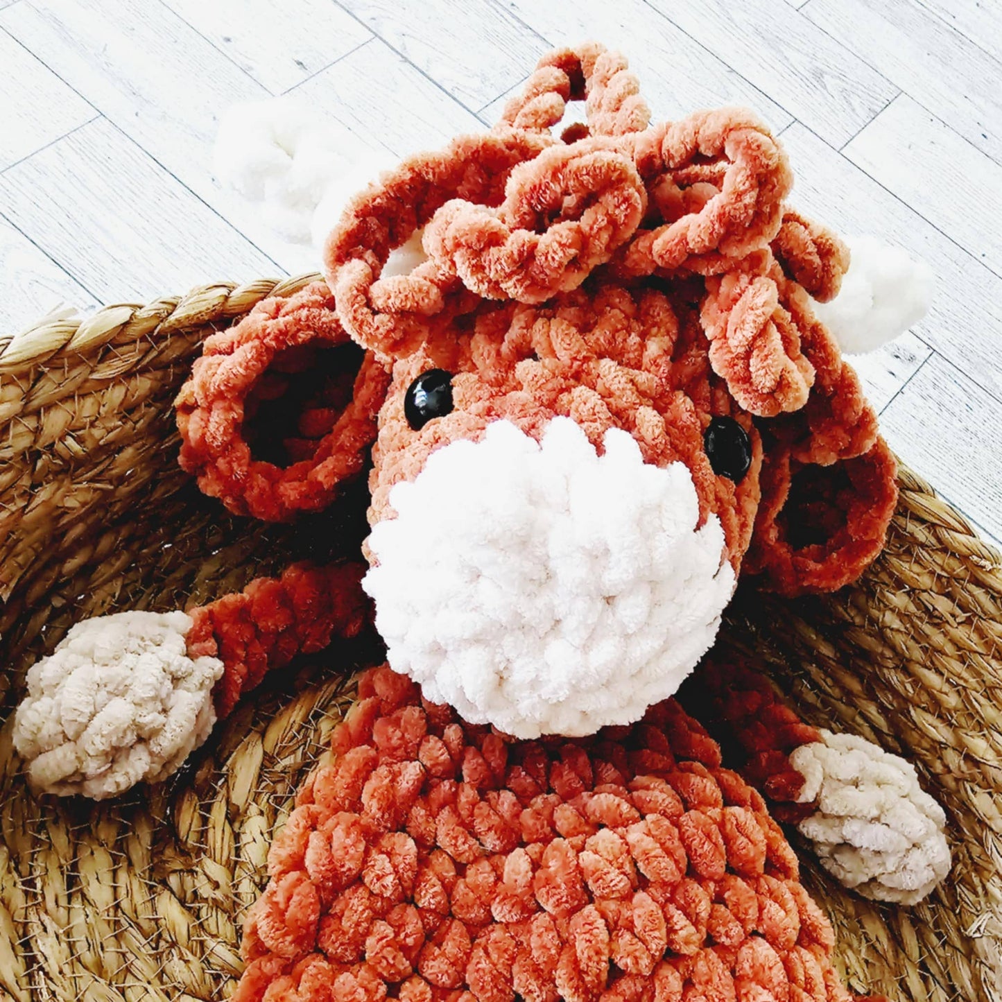 The Lumber Creek Co - Crochet Highland Cow Snuggler Lovey Infant Baby Toddler Toy