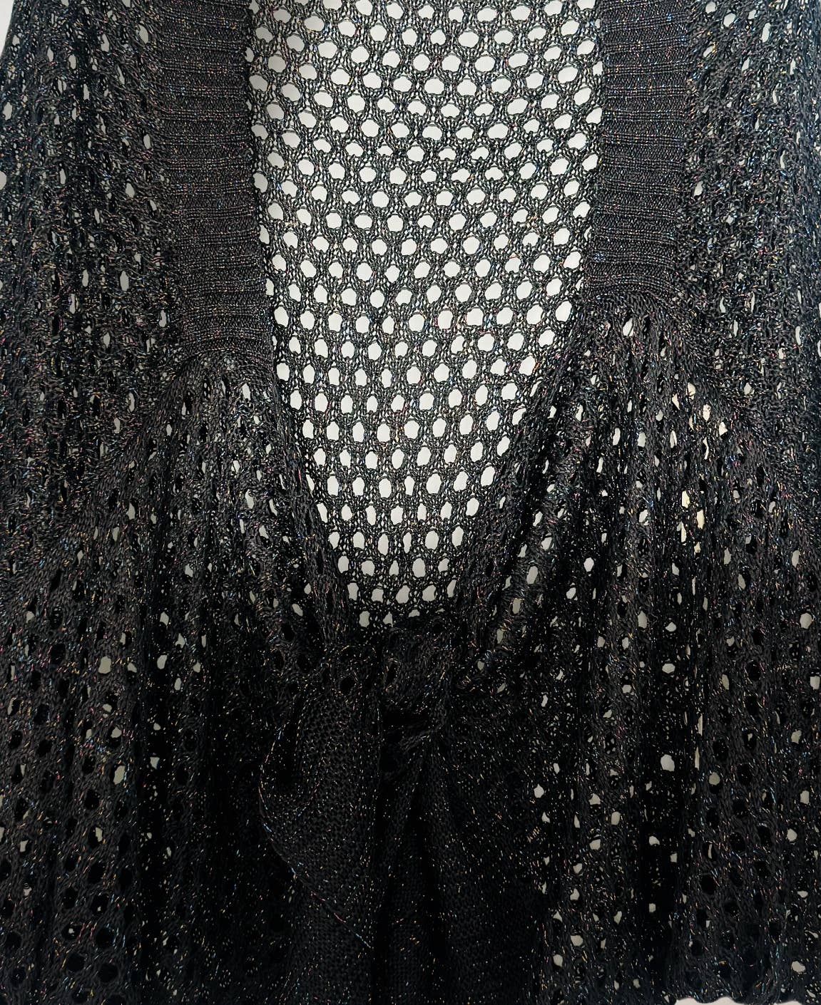 JC Sunny Fashion - JC063344 Eyelet Open-Knit Metallic Cardigan with Front Tie