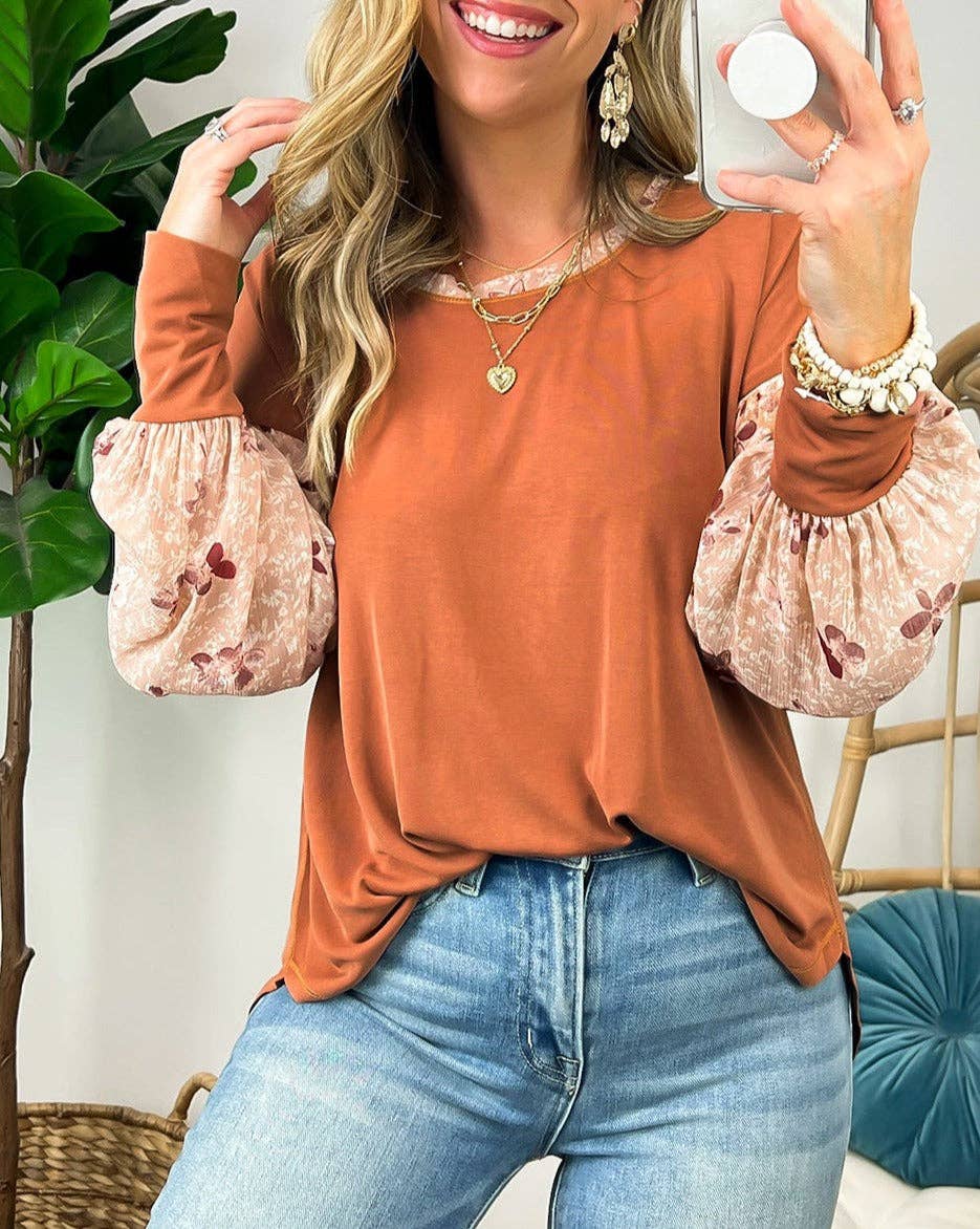 ShopLalaLoo - Floral Patchwork Puff Sleeve Blouse