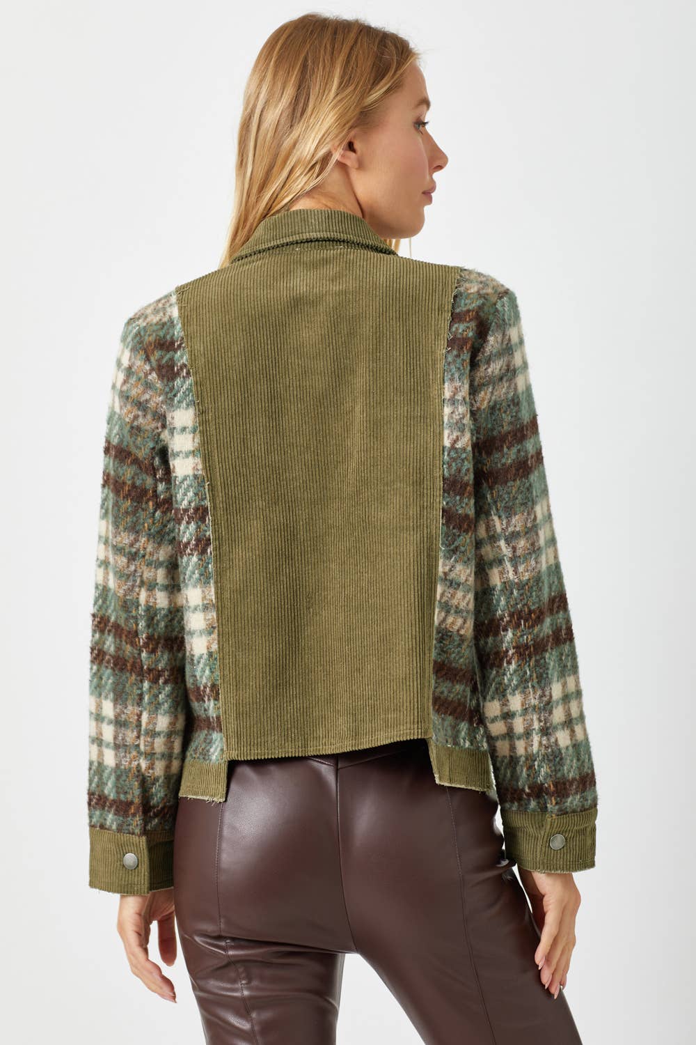 Mystree - 60213 Plaid Sleeve Corduroy Jacket