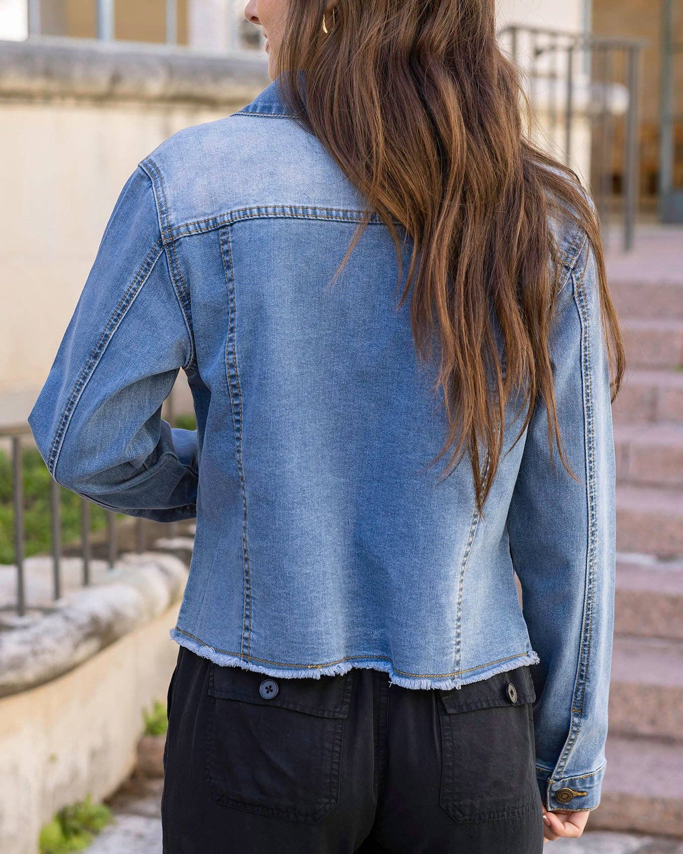 Grace and Lace - Soft Wash Denim Jacket in Mid-Wash