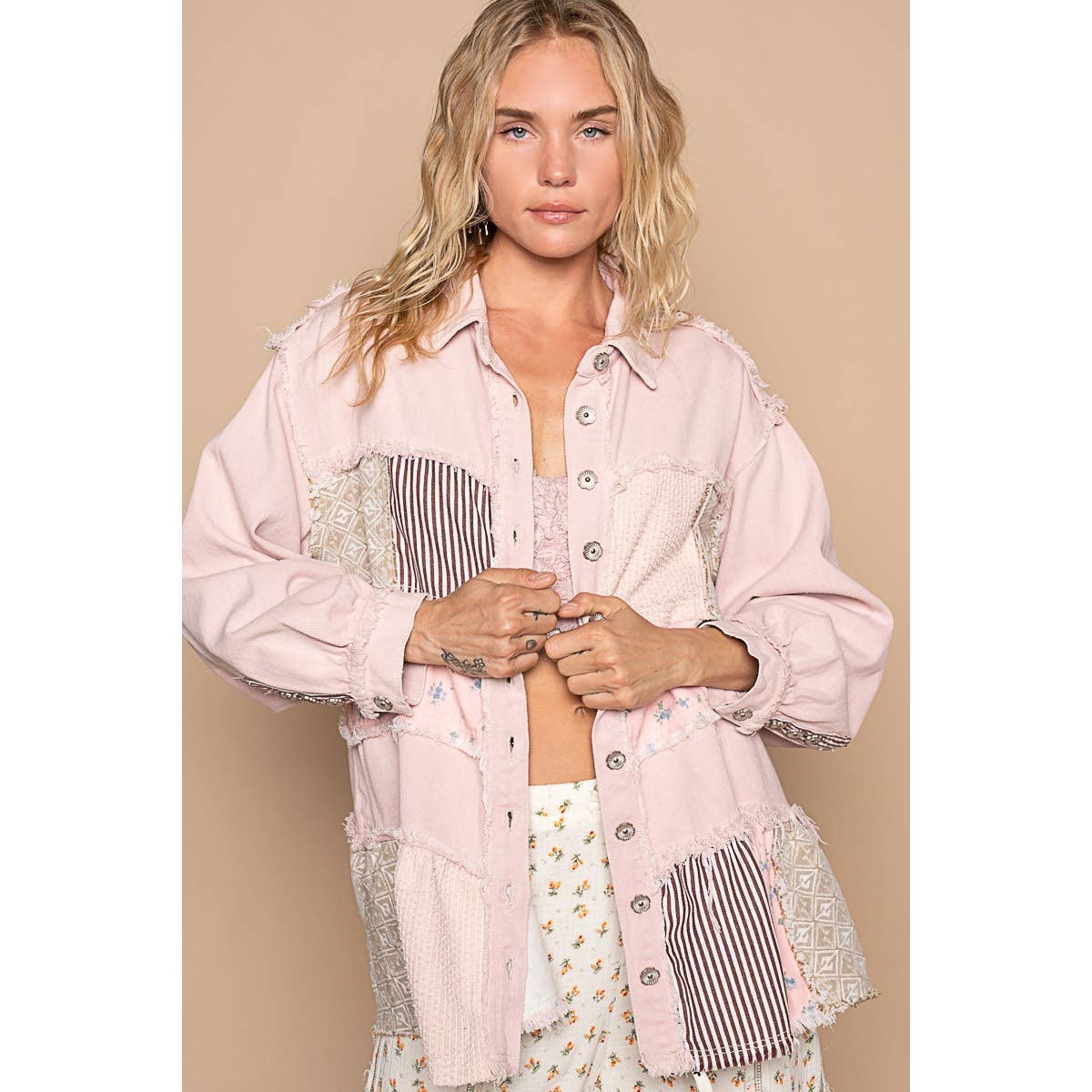 Pol Clothing - Oversize balloon sleeve mix fabrication jacket