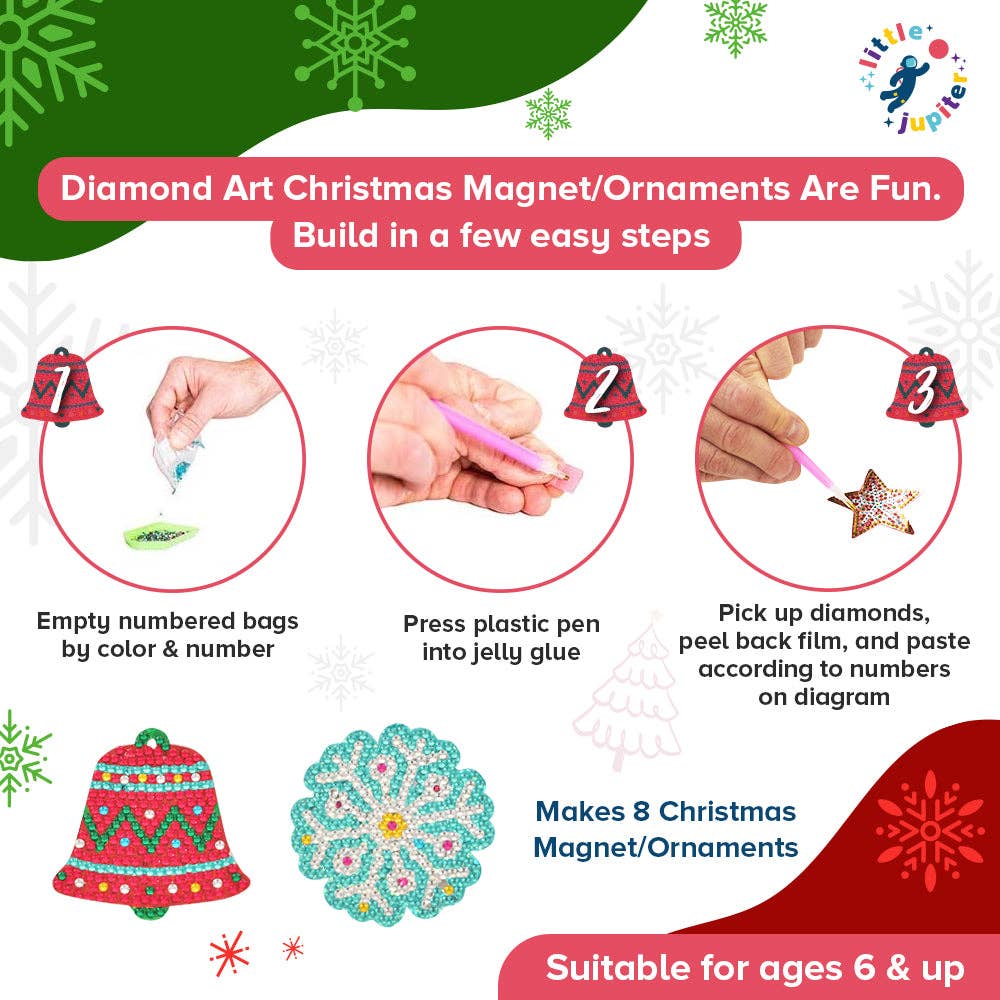 Diamond Art Christmas Ornament & Magnet Set - (8pcs)
