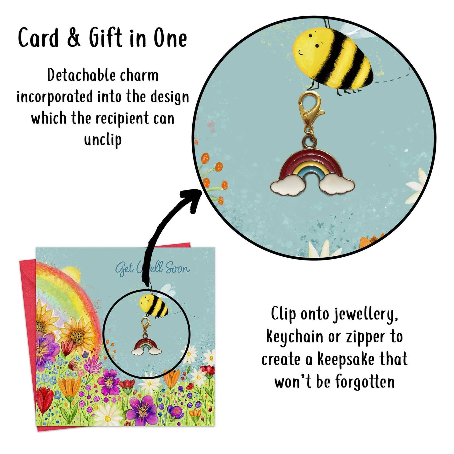 Twizler Ltd - Get Well Soon Card & Gift with Detachable Rainbow Charm
