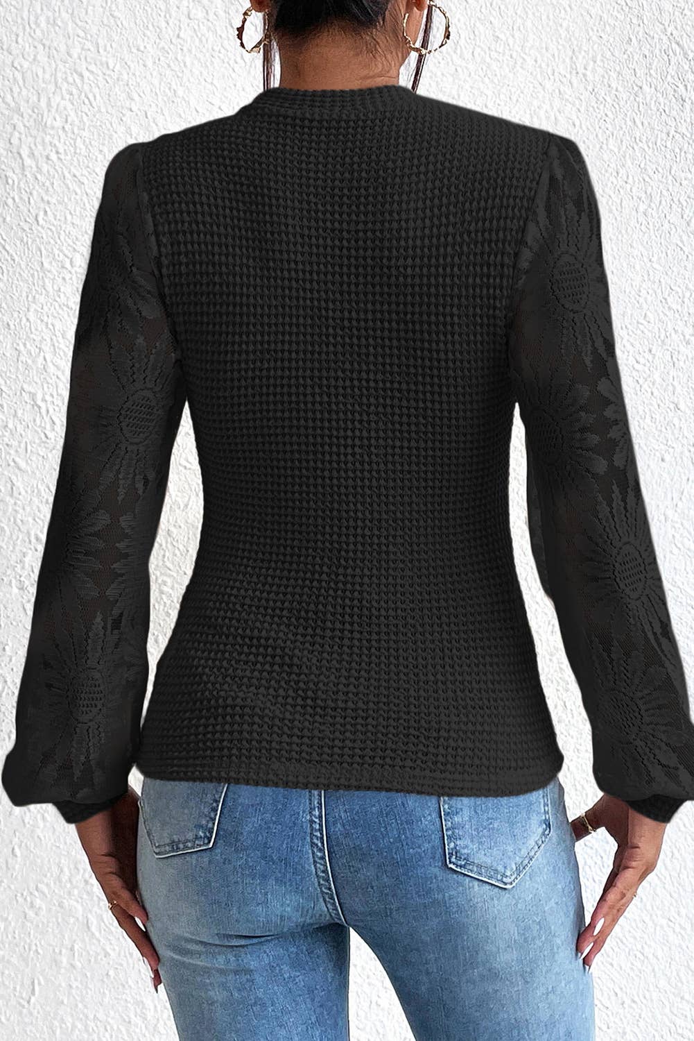 Pretty Bash - Sunflower Mesh Waffle Knit Top