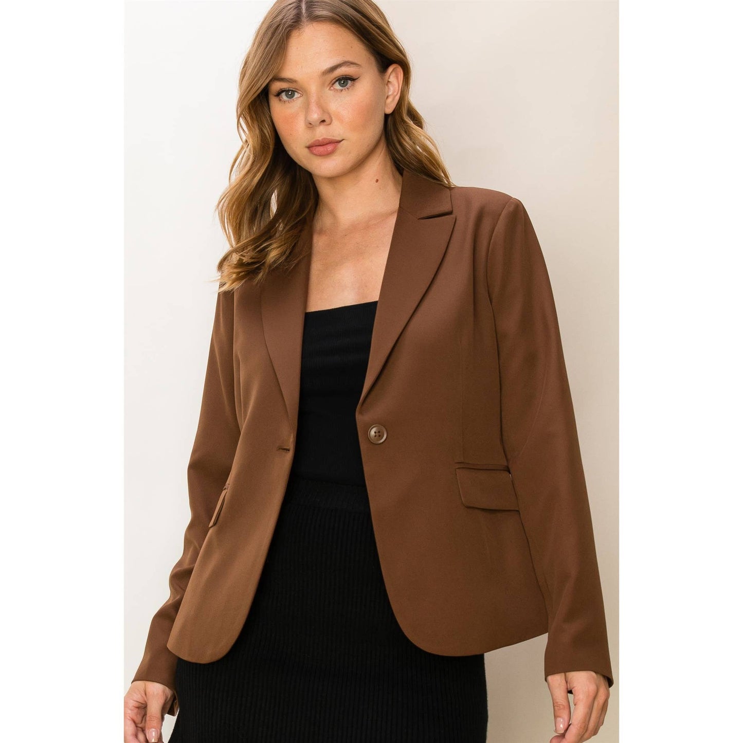 DIAL MY NUMBER SINGLE BUTTON BLAZER: BLACK / L