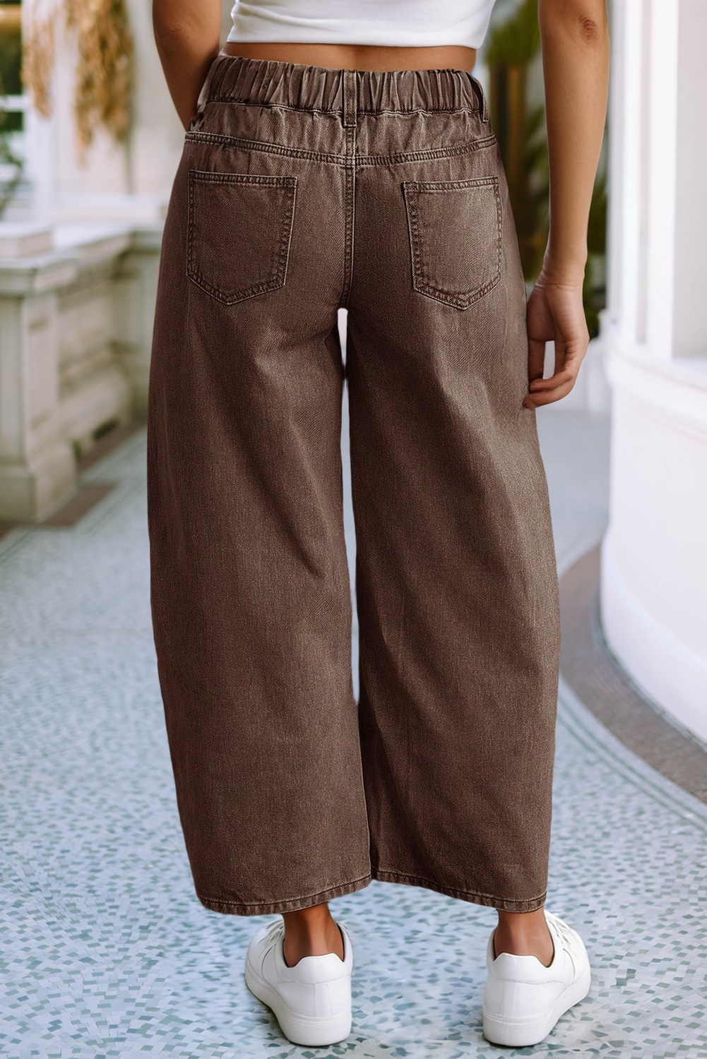 Little Daisy Closet - LDC Solid Square Patch Pocket Ankle-length Barrel Jeans