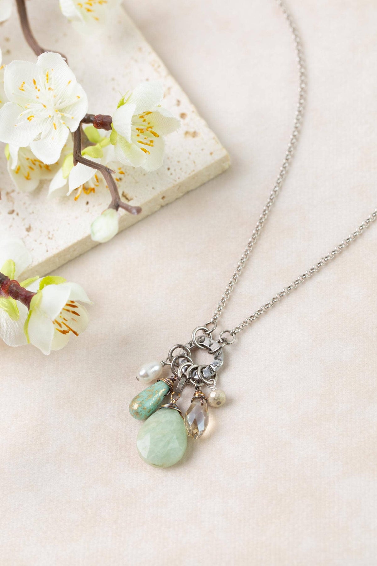 Anne Vaughan Designs Jewelry - Mint Julep 18-20" Czech Glass, Amazonite, Crystal Cluster Necklace