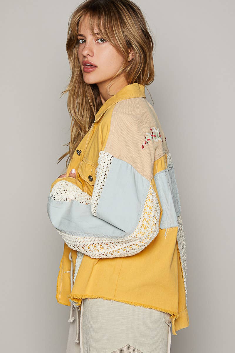 Pol Clothing - Oversize long sleeve crochet embroidery shacket