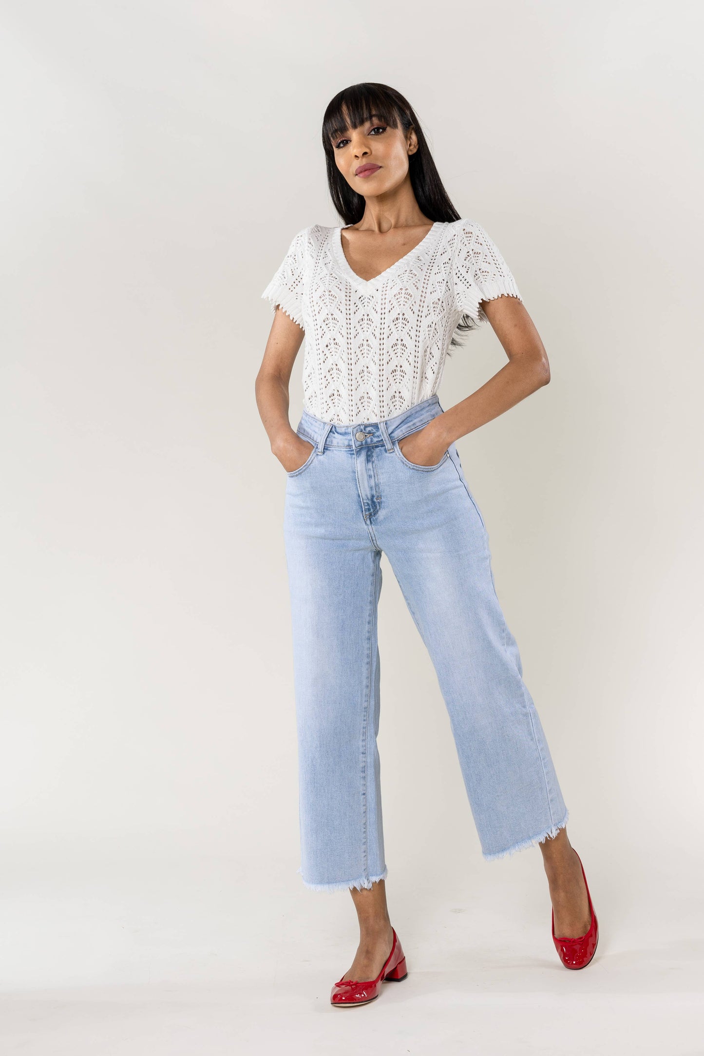 Nina Carter - Jean Nina Carter flare cropped frayed stretch QY1850