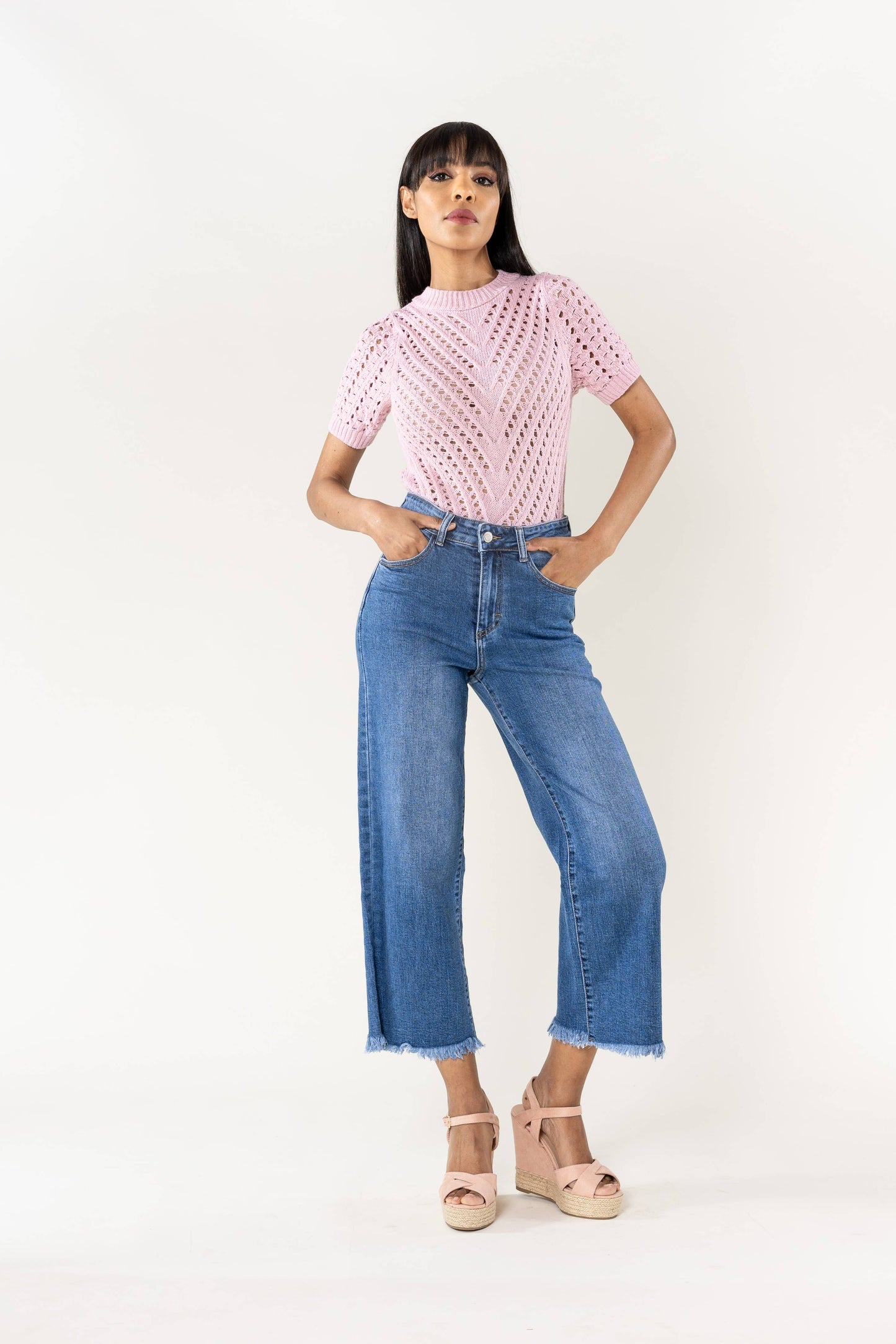 Nina Carter - Jean Nina Carter flare cropped frayed stretch QY1850
