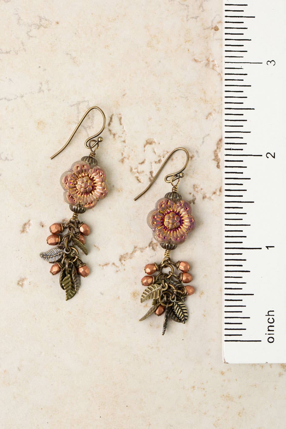 Anne Vaughan Designs Jewelry - Czech Glass Flower And Leaves Cluster Earrings