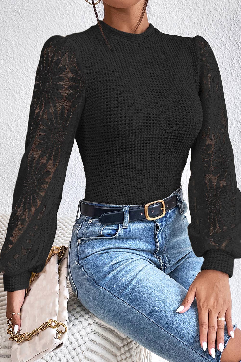 Pretty Bash - Sunflower Mesh Waffle Knit Top