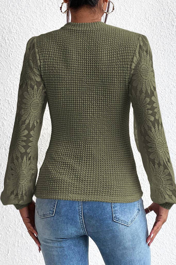 Pretty Bash - Sunflower Mesh Waffle Knit Top