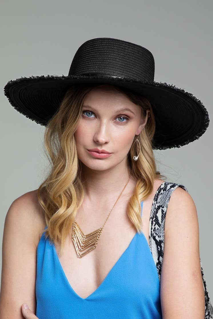 Urbanista Outlet - Wide Brim Frayed Straw Sun Hat
