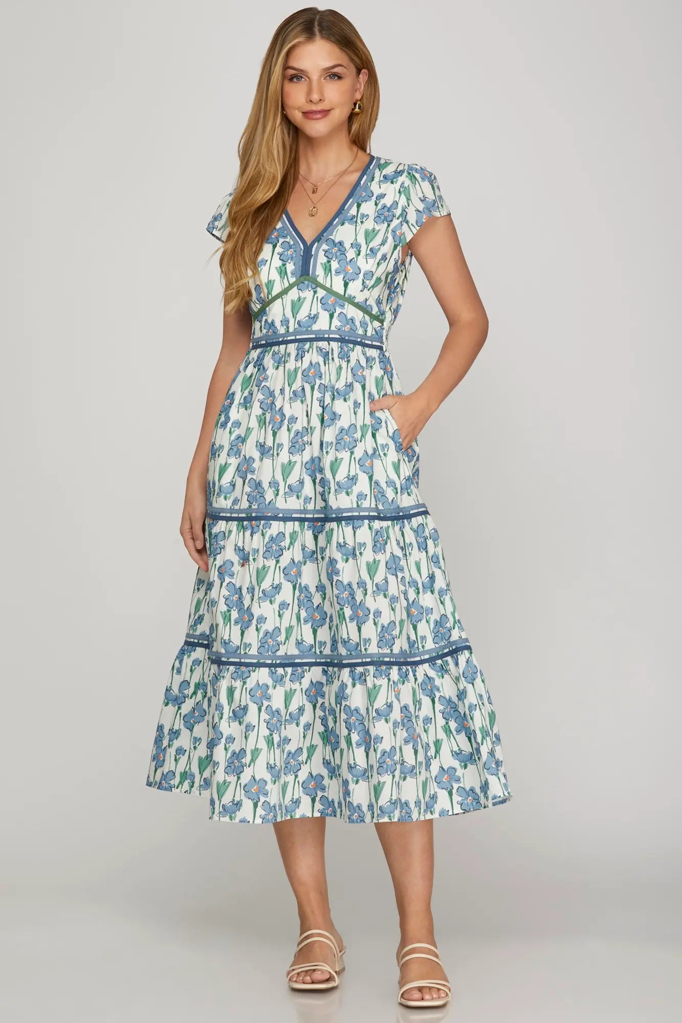 Cap Sleeve Floral Dress