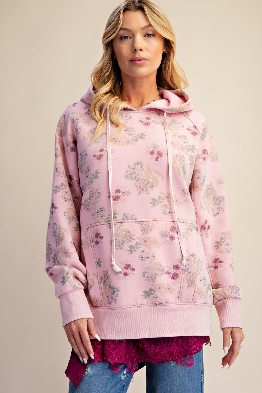 Pink Floral Hoodie