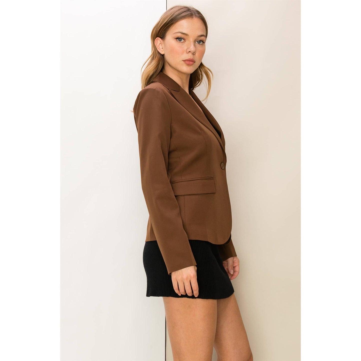 DIAL MY NUMBER SINGLE BUTTON BLAZER: BLACK / L