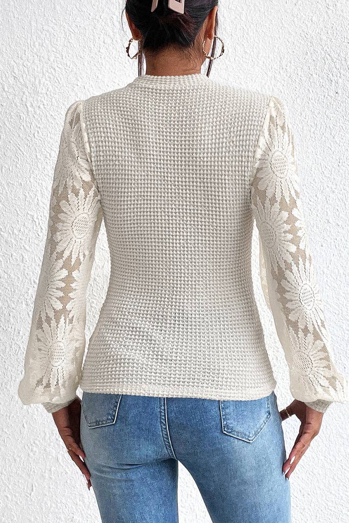 Pretty Bash - Sunflower Mesh Waffle Knit Top
