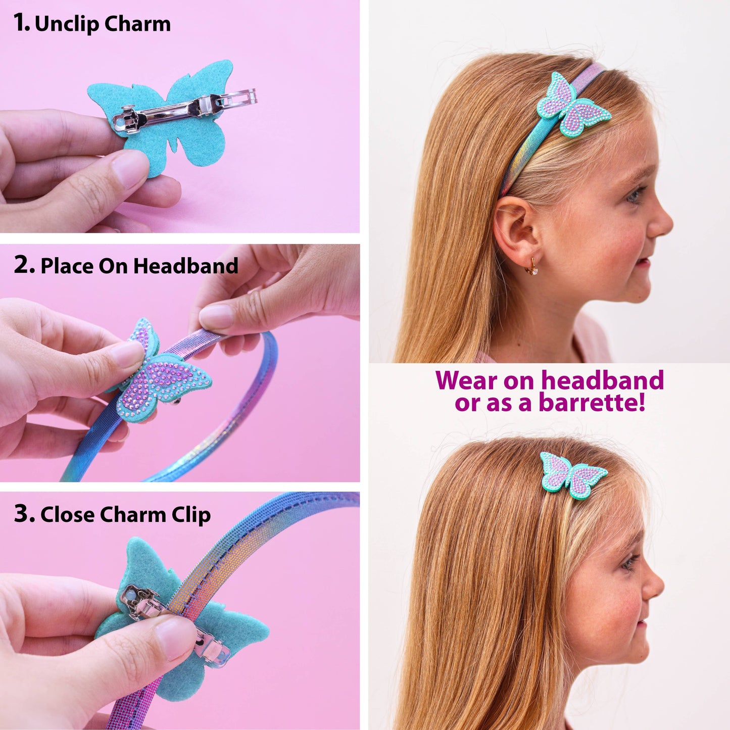 Frog Sac - Interchangeable Rhinestone Charm Headband and Hair Clips