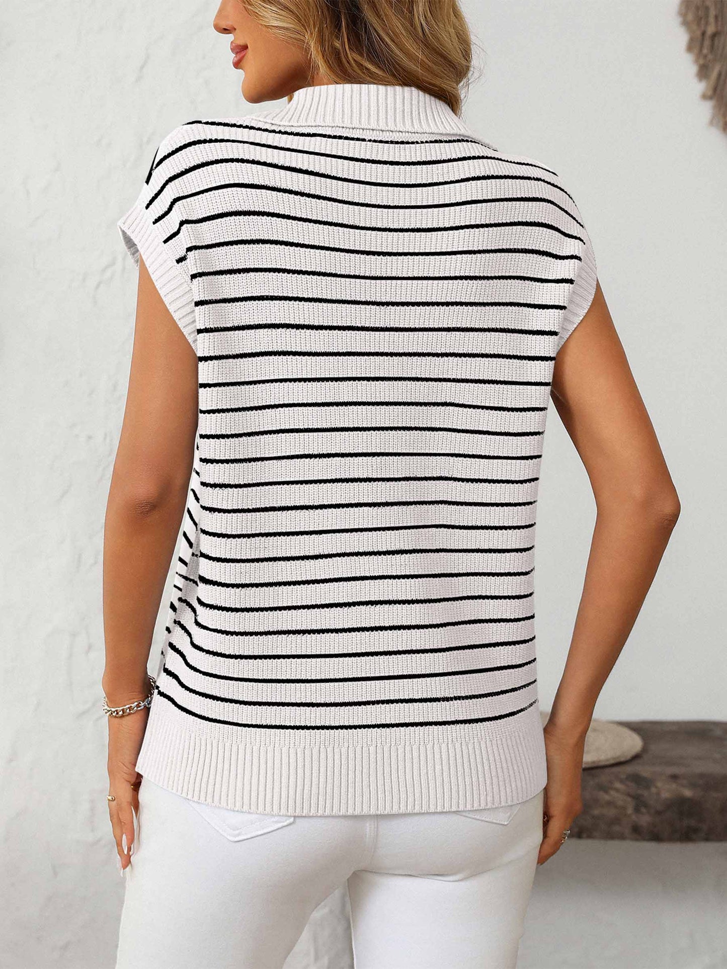 Wholesalesir - V-neck Knitted Striped Lapel Top