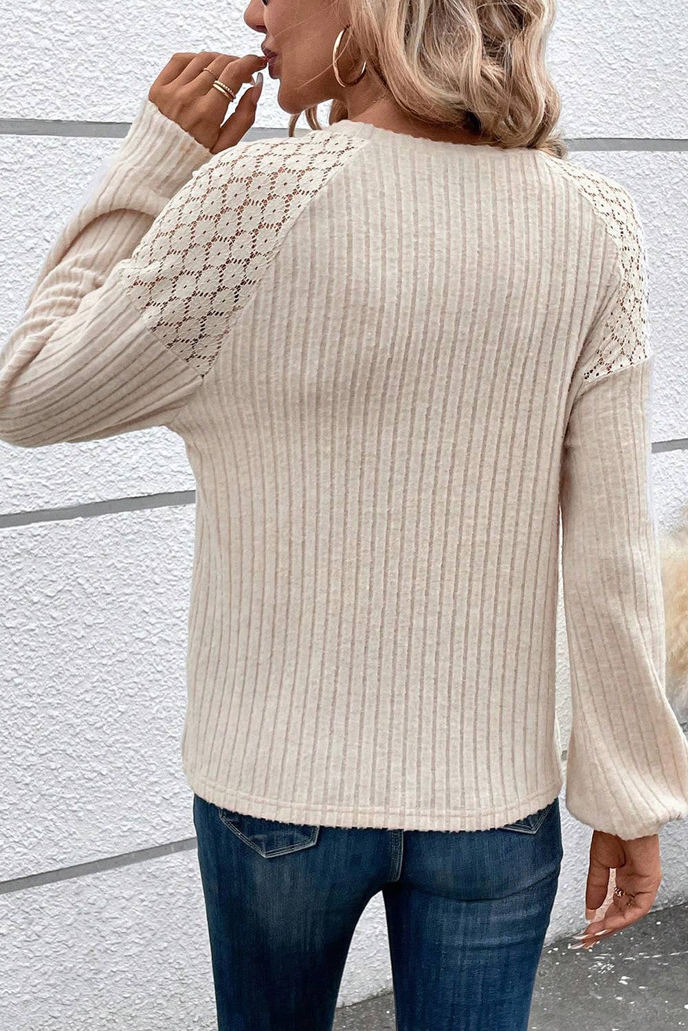 Pretty Bash - Ribbed Lace Raglan Sleeve Top