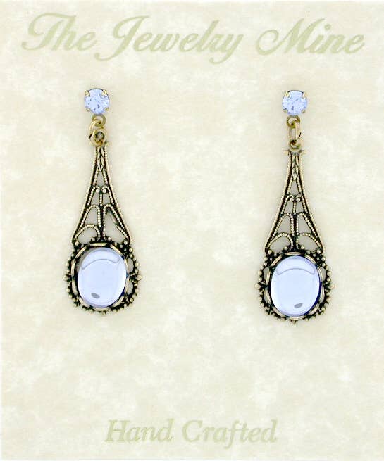 VintageJewelrymine - Victorian Crystal Cab Filigree Earring - Lt.Sapph