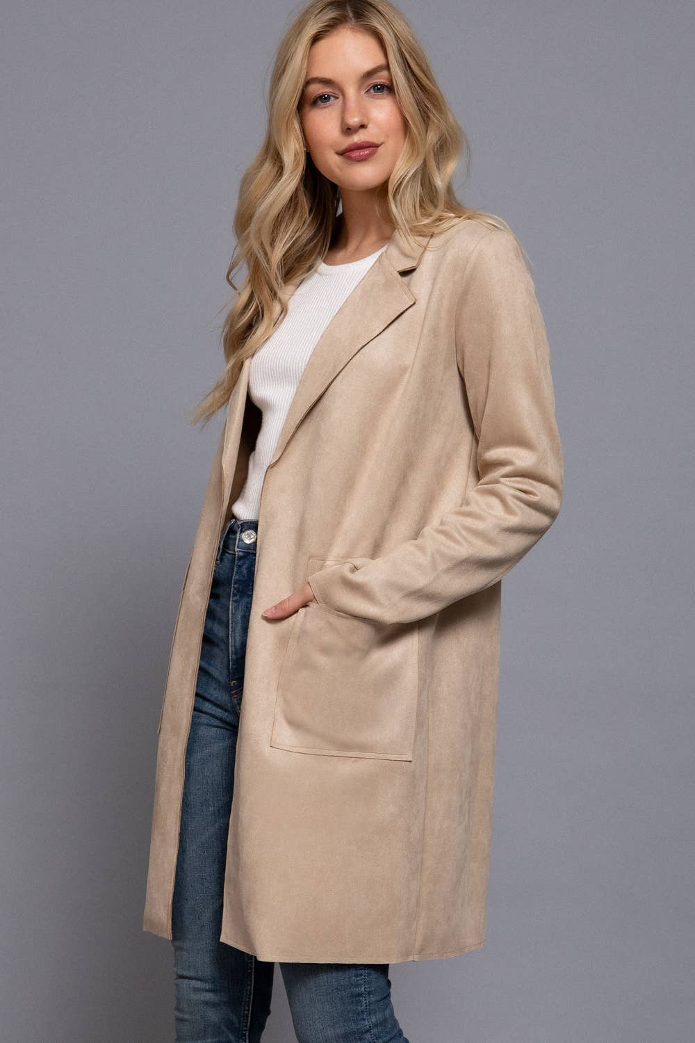 Active Basic | Active USA - Long Sleeve Open Front Faux Suede Jacket