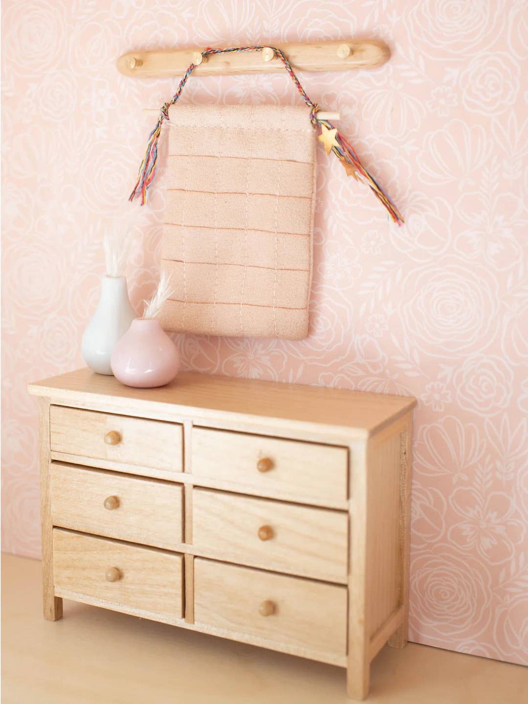 Macy Mae Dollhouse Designs - Dollhouse Wide Dresser | Wood Knobs
