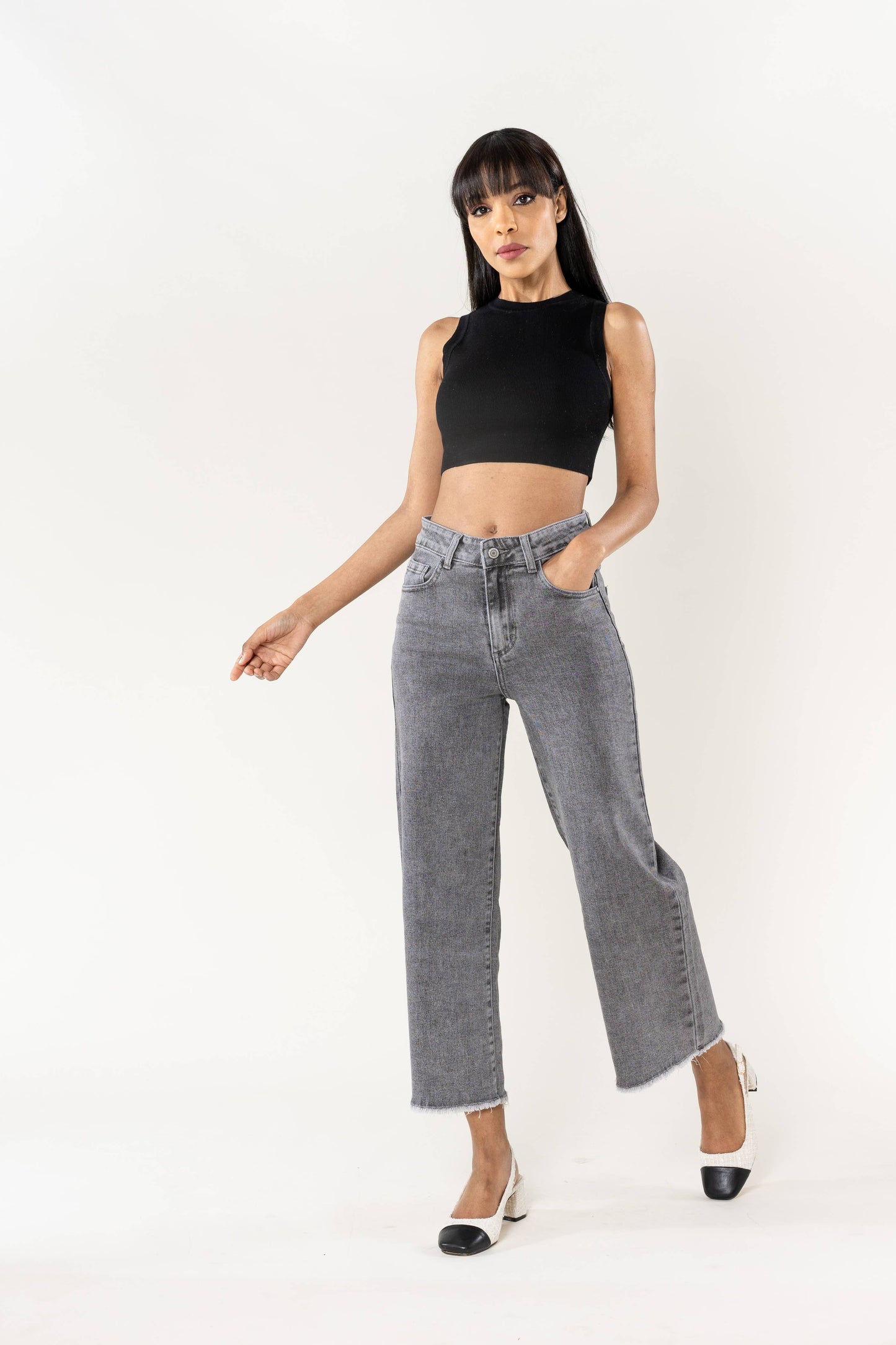 Nina Carter - Jean Nina Carter flare cropped frayed stretch QY1850
