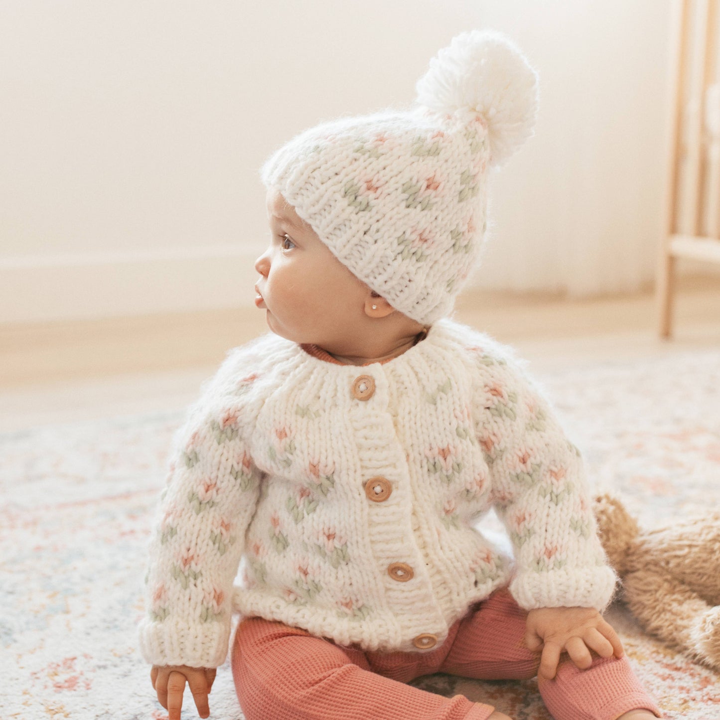 Huggalugs - Bitty Blooms White Cardigan Sweater Baby & Toddler