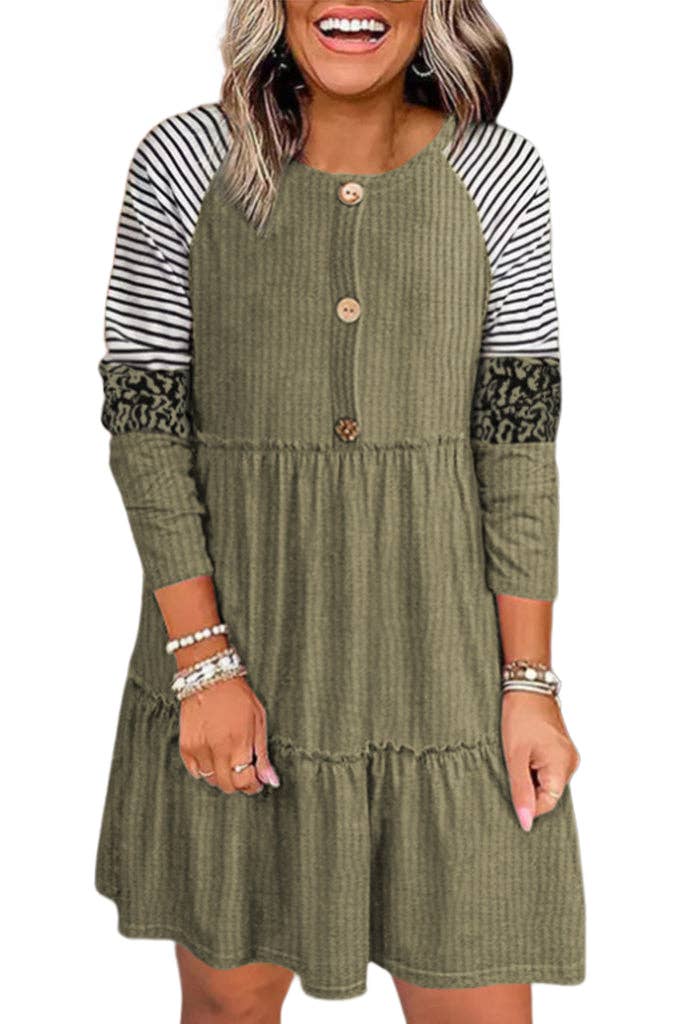 Pretty Bash - Stripe Leopard Raglan Sleeve Dress