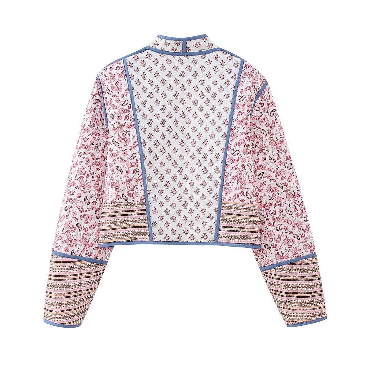 Rosa Clothing - Reversible floral Quilted cropped jacket In Pink & Blue