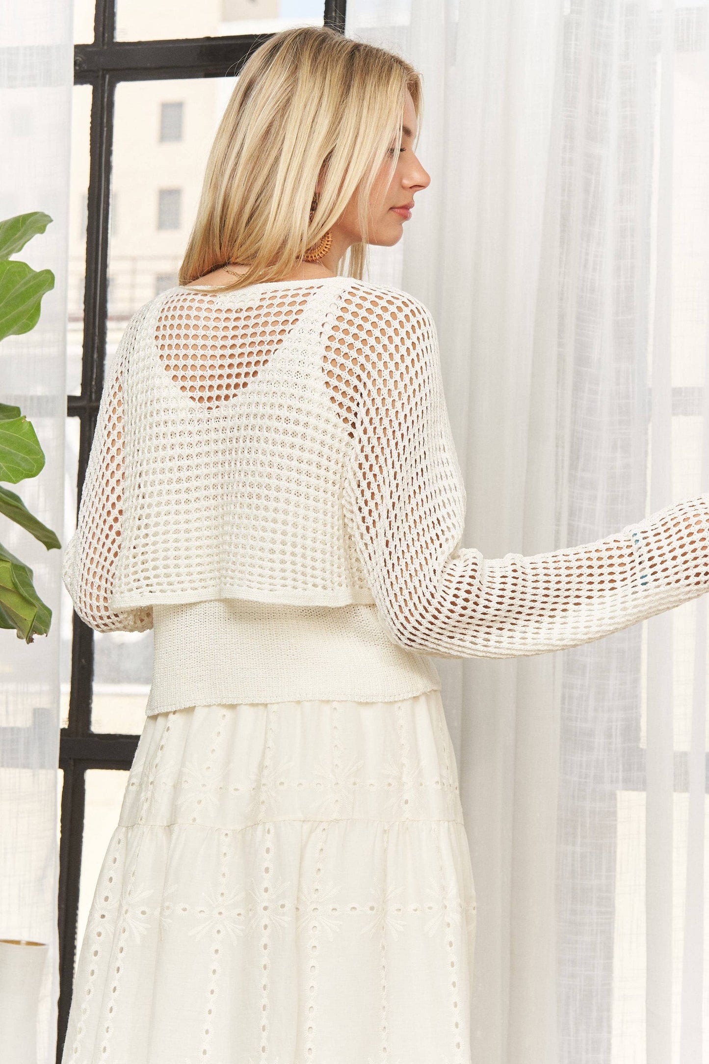 ADORA LA - CET4093-CROCHET BUTTON DOWN KNIT SWEATER TOP