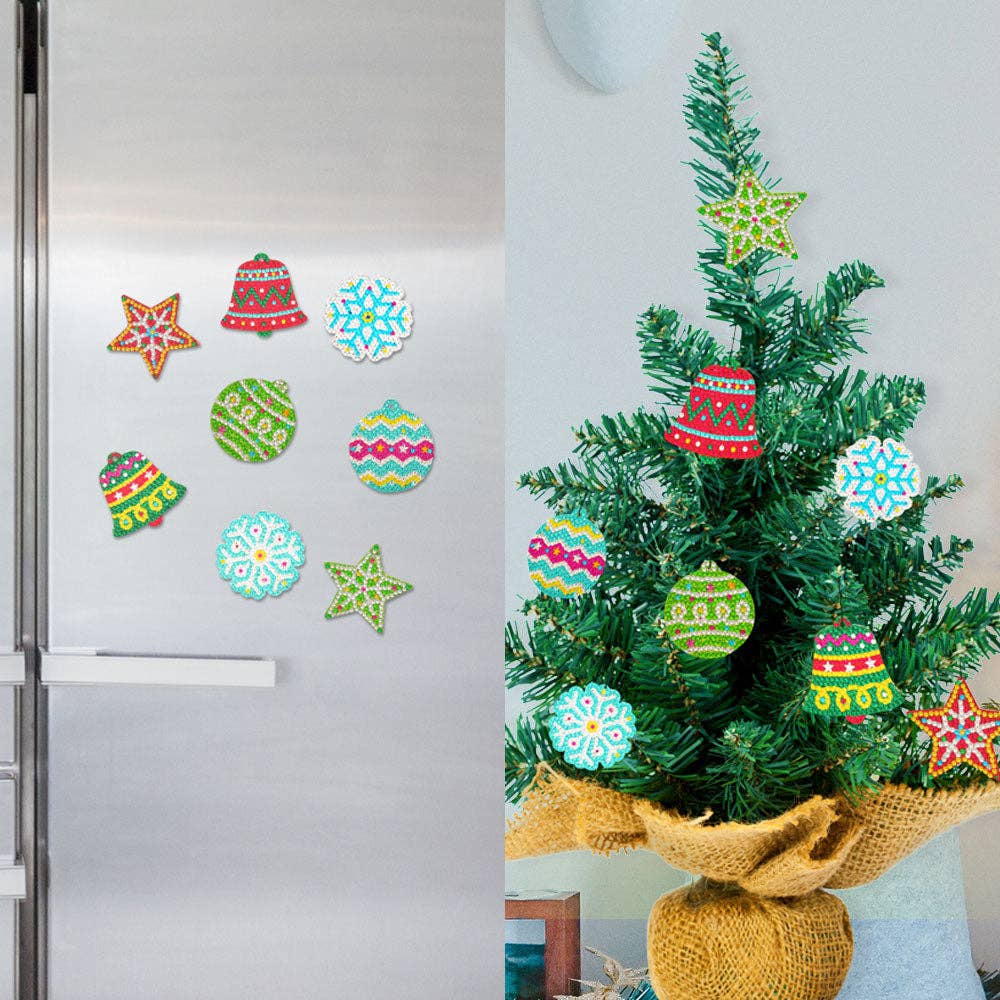 Diamond Art Christmas Ornament & Magnet Set - (8pcs)