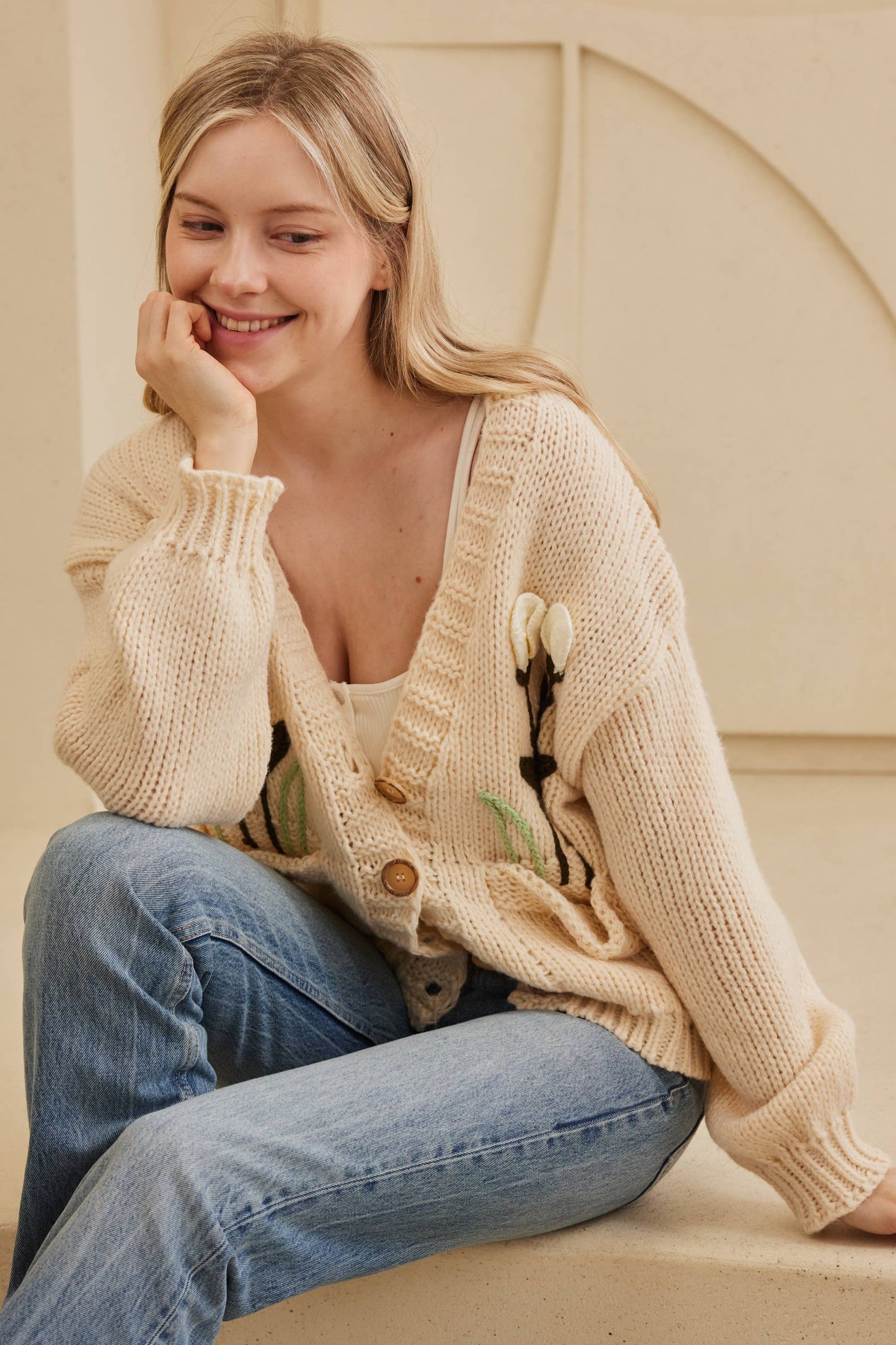 Mello. - Flower Embroidered Knit Cardigan