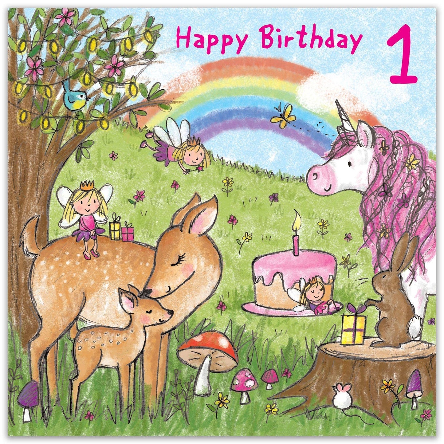 Twizler Ltd - Unicorn Age 1 Birthday Card Girls