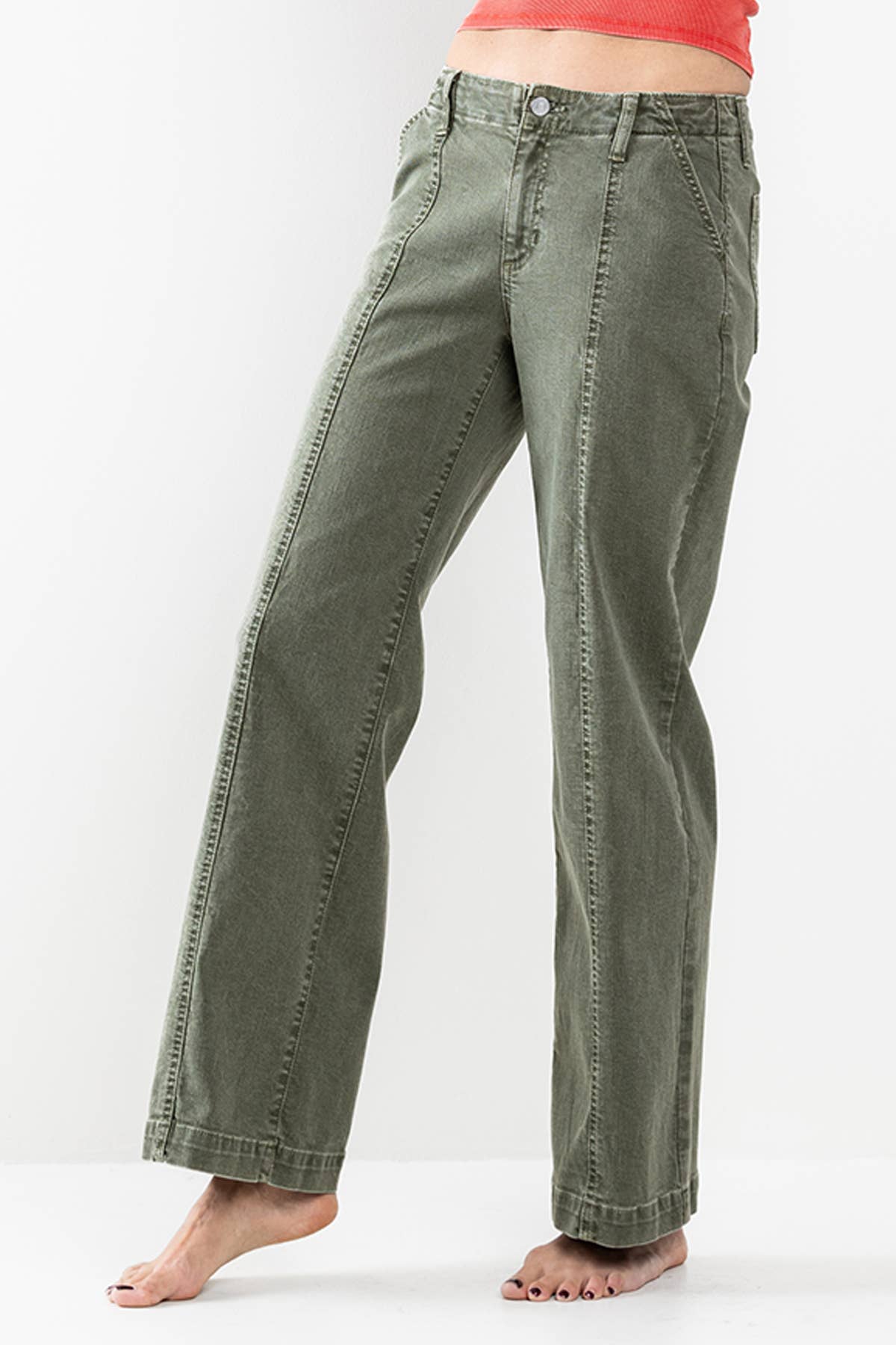 SneakPeek - MID RISE TROUSER WITH CENTER SEAMS IN OLIVE SP-P12625OV