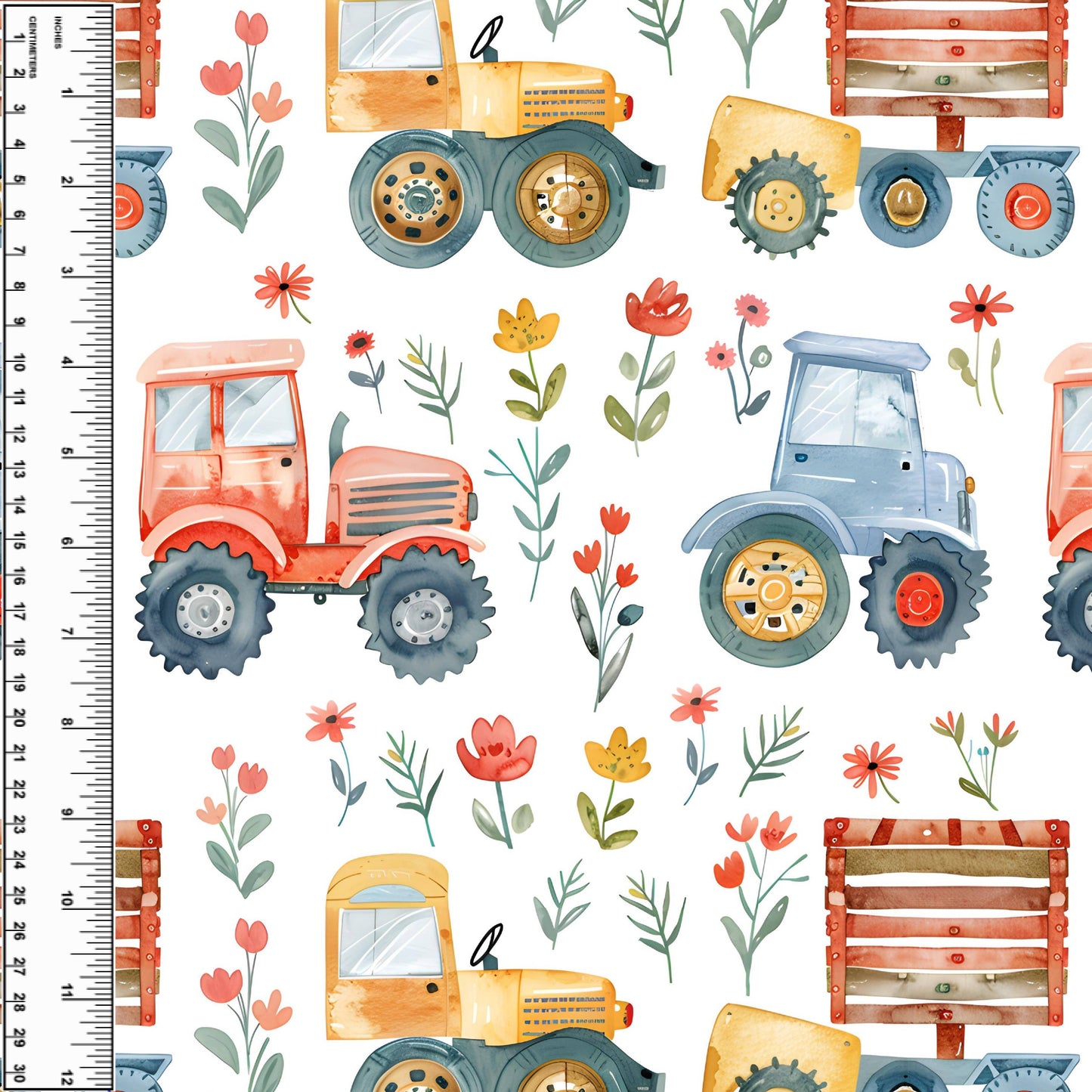 Busy Little Stitches - Farm Vehicles Primary Floral Toddler Blanket