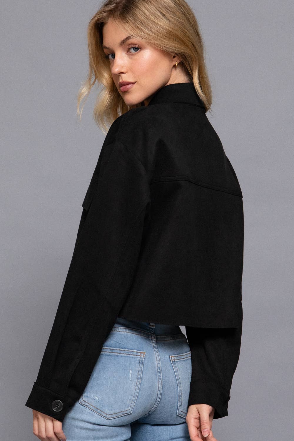 Active Basic | Active USA - Long Sleeve with Front Patch Pocket Faux Suede Short Jacket