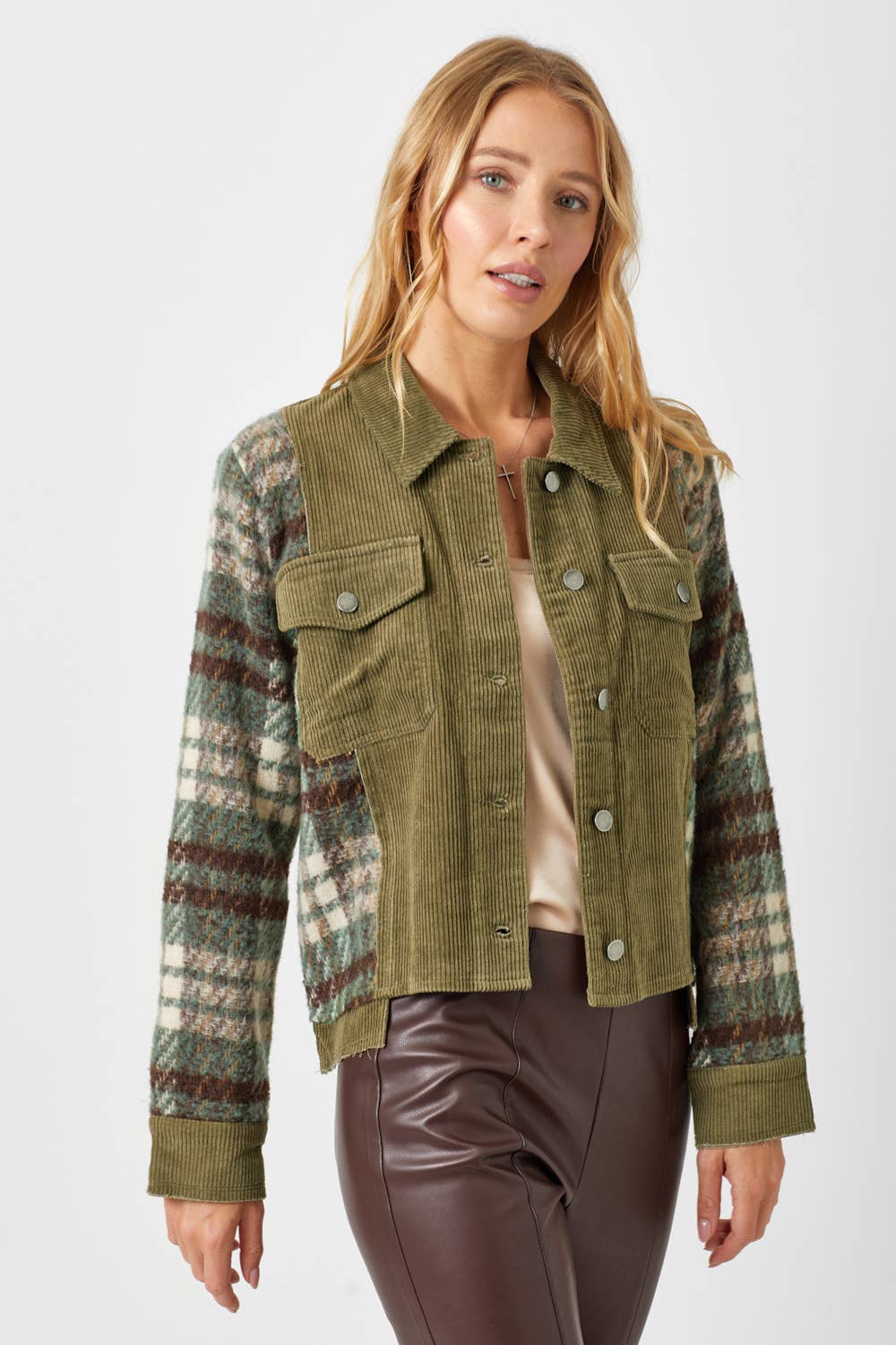 Mystree - 60213 Plaid Sleeve Corduroy Jacket